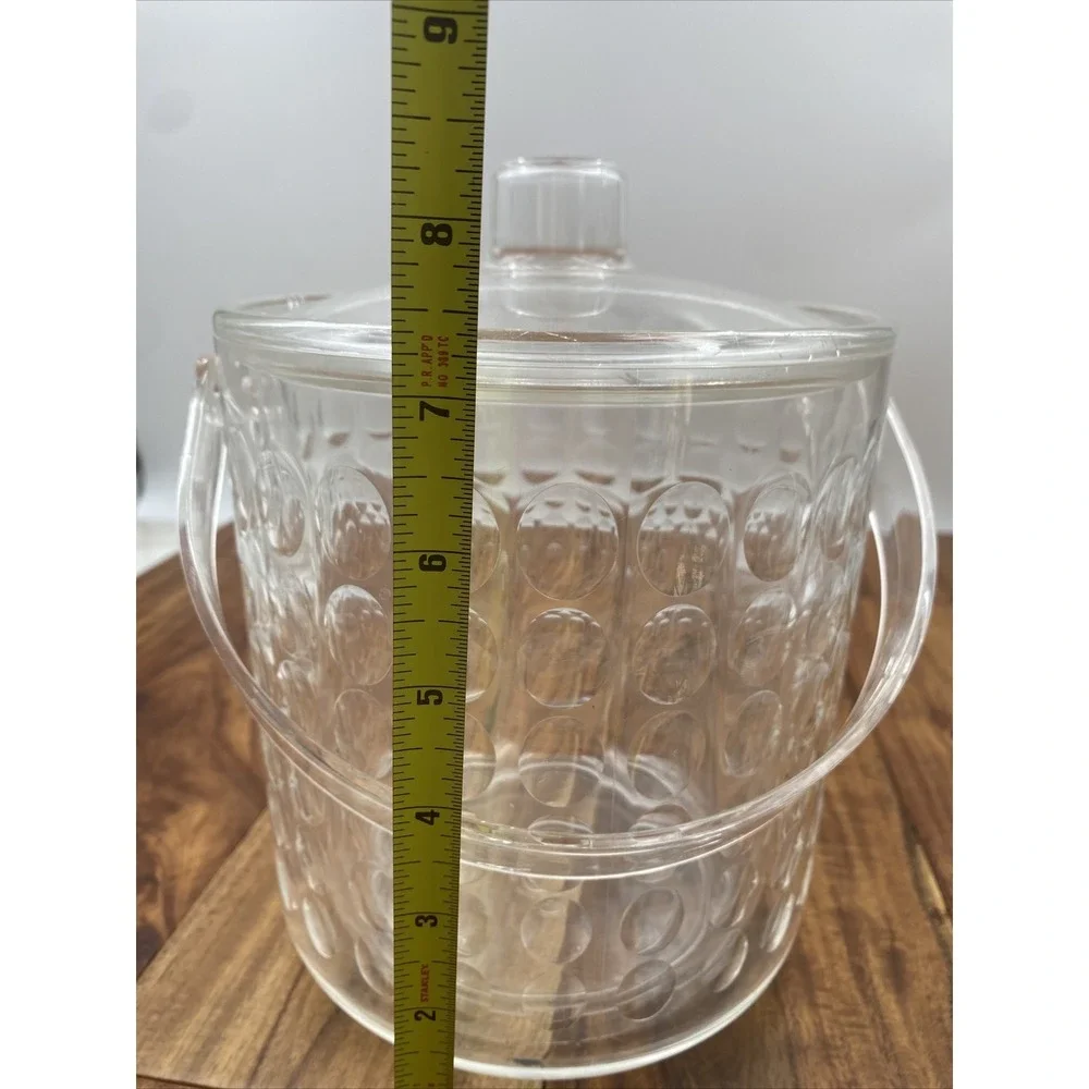 Vintage Ice Bucket With Lid Acrylic Mid Century Lucite Clear Circles 1990 US